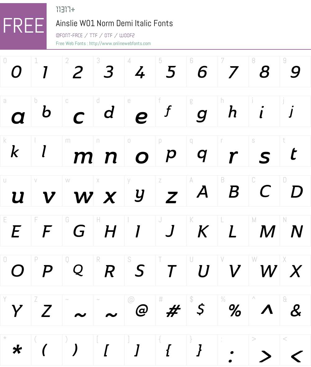 AinslieW01-NormDemiItalic Font Screenshots