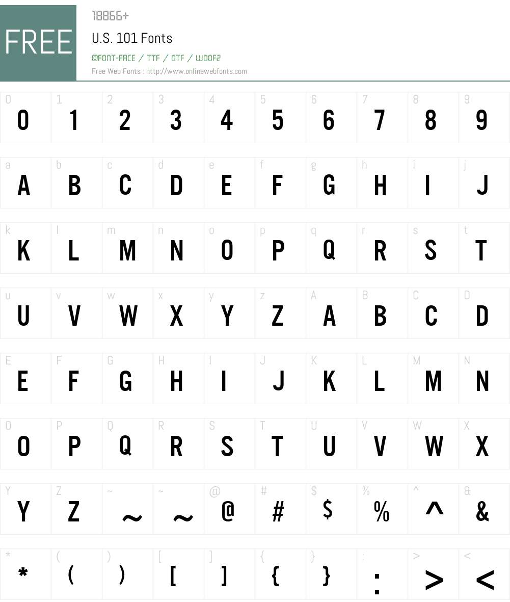 U.S. 101 Font Screenshots