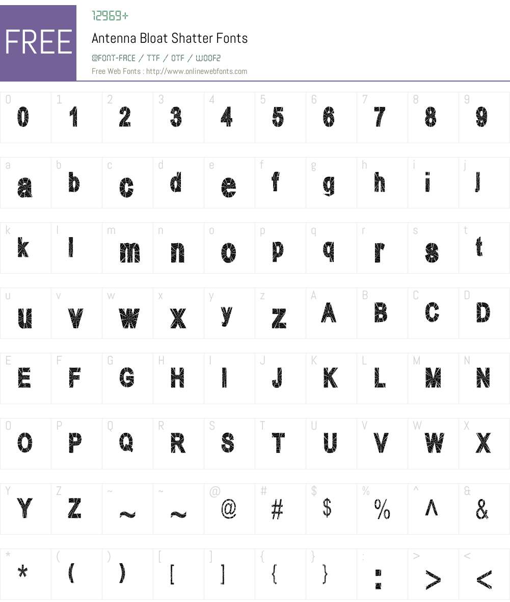 Antenna Bloat Shatter Font Screenshots
