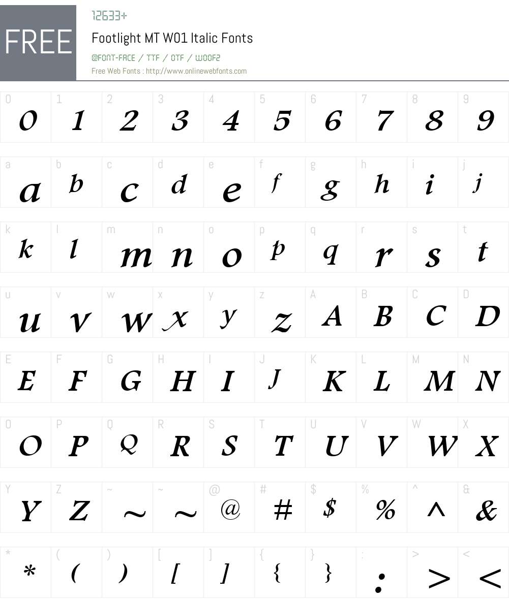 FootlightMTW01-Italic Font Screenshots