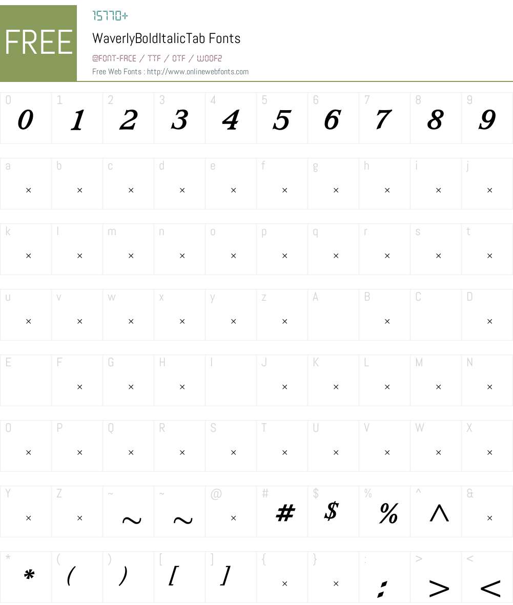 WaverlyBoldItalicTab Font Screenshots