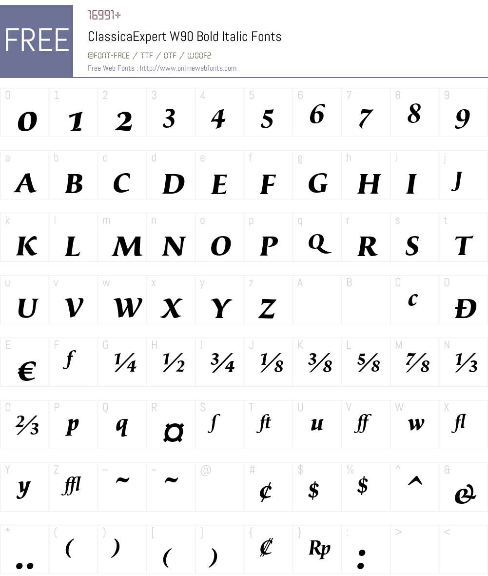 ClassicaExpertW90-BoldIt Font Screenshots