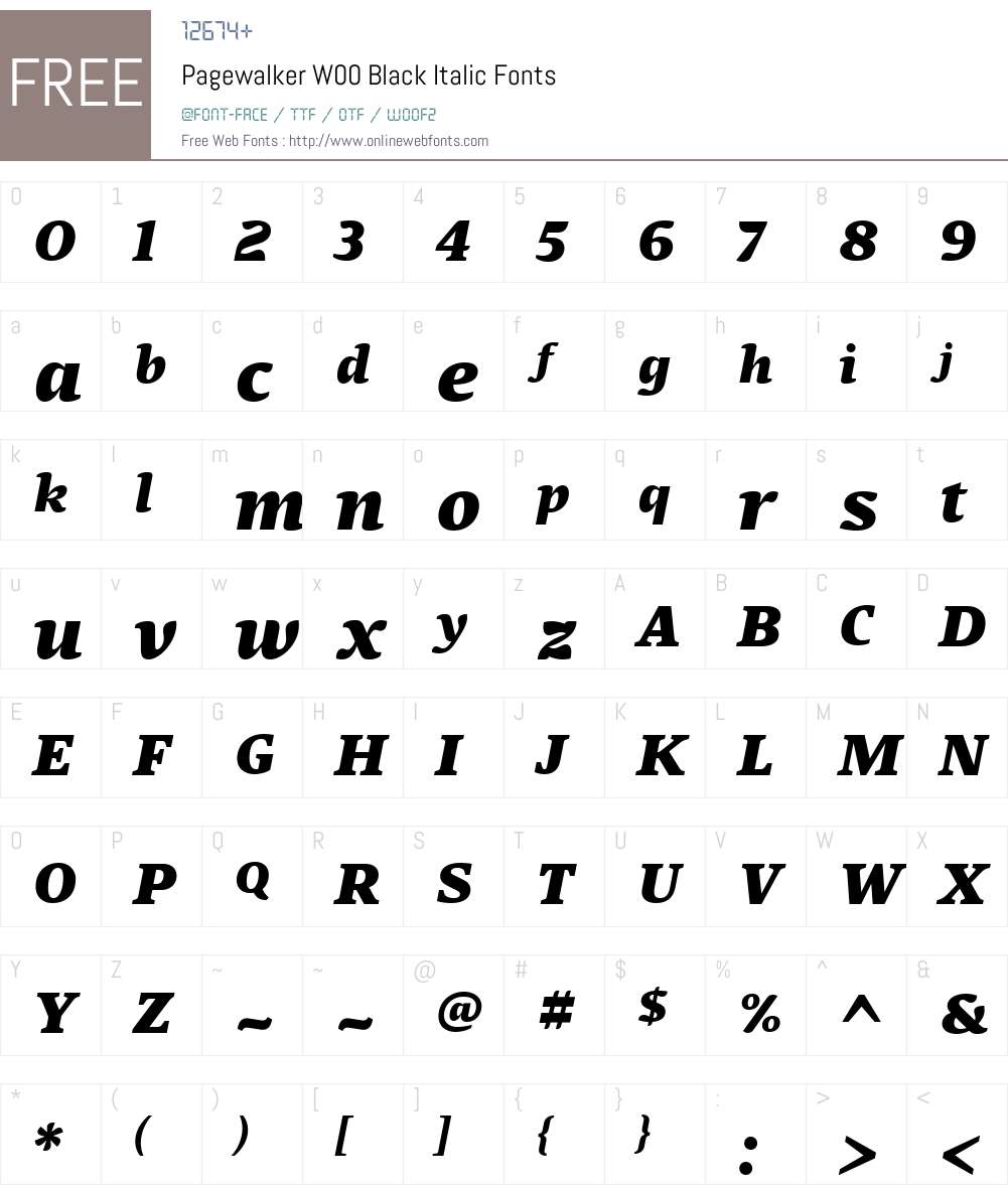 PagewalkerW00-BlackItalic Font Screenshots