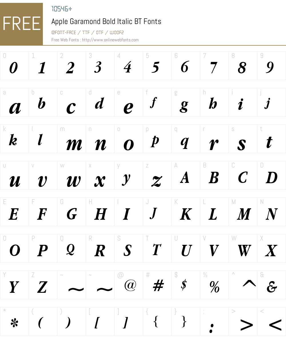 Apple Garamond BT Font Screenshots