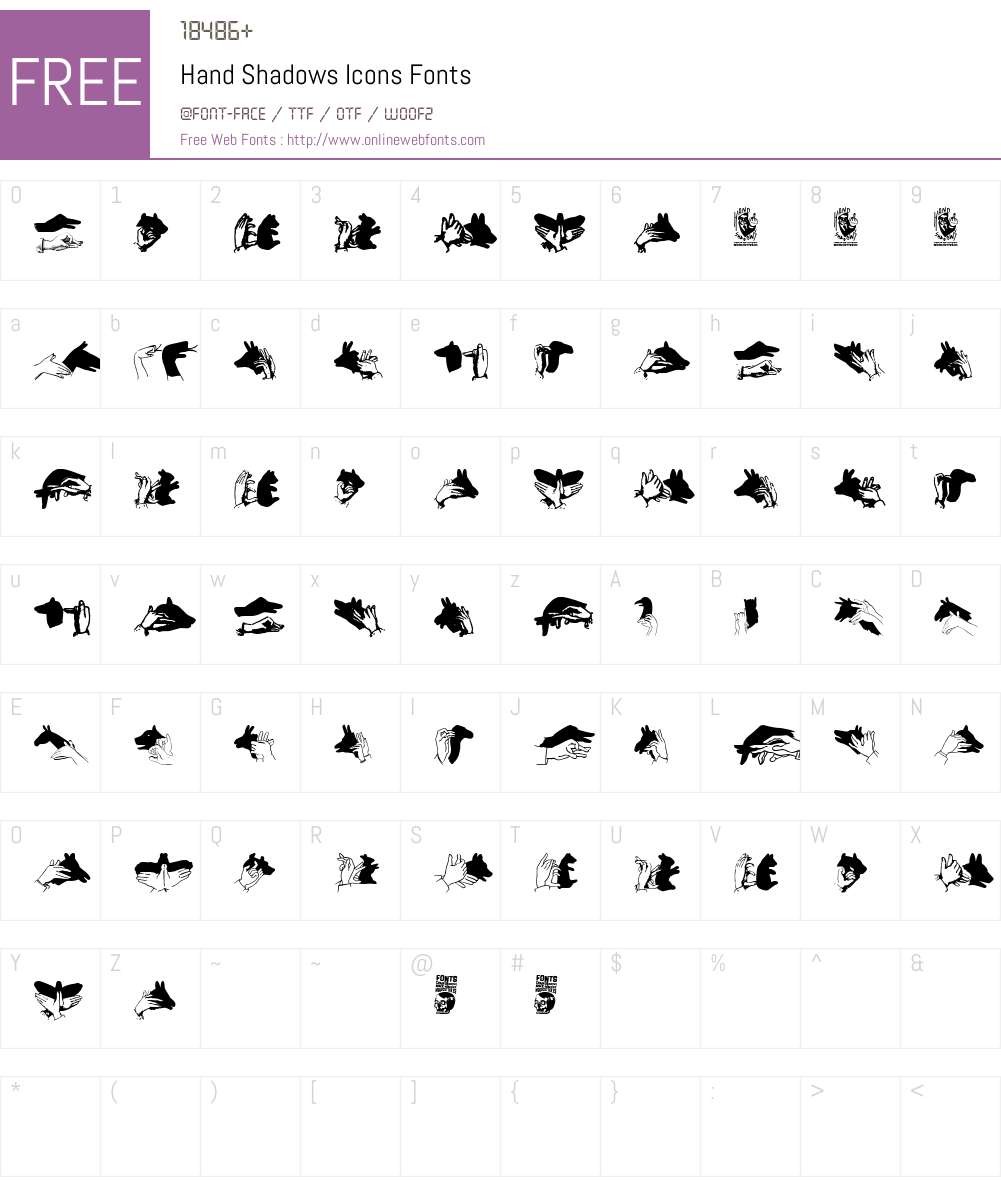 Hand Shadows Icons 1.00;July 10, 2019;FontCreator 11.0.0.2388 64-bit ...