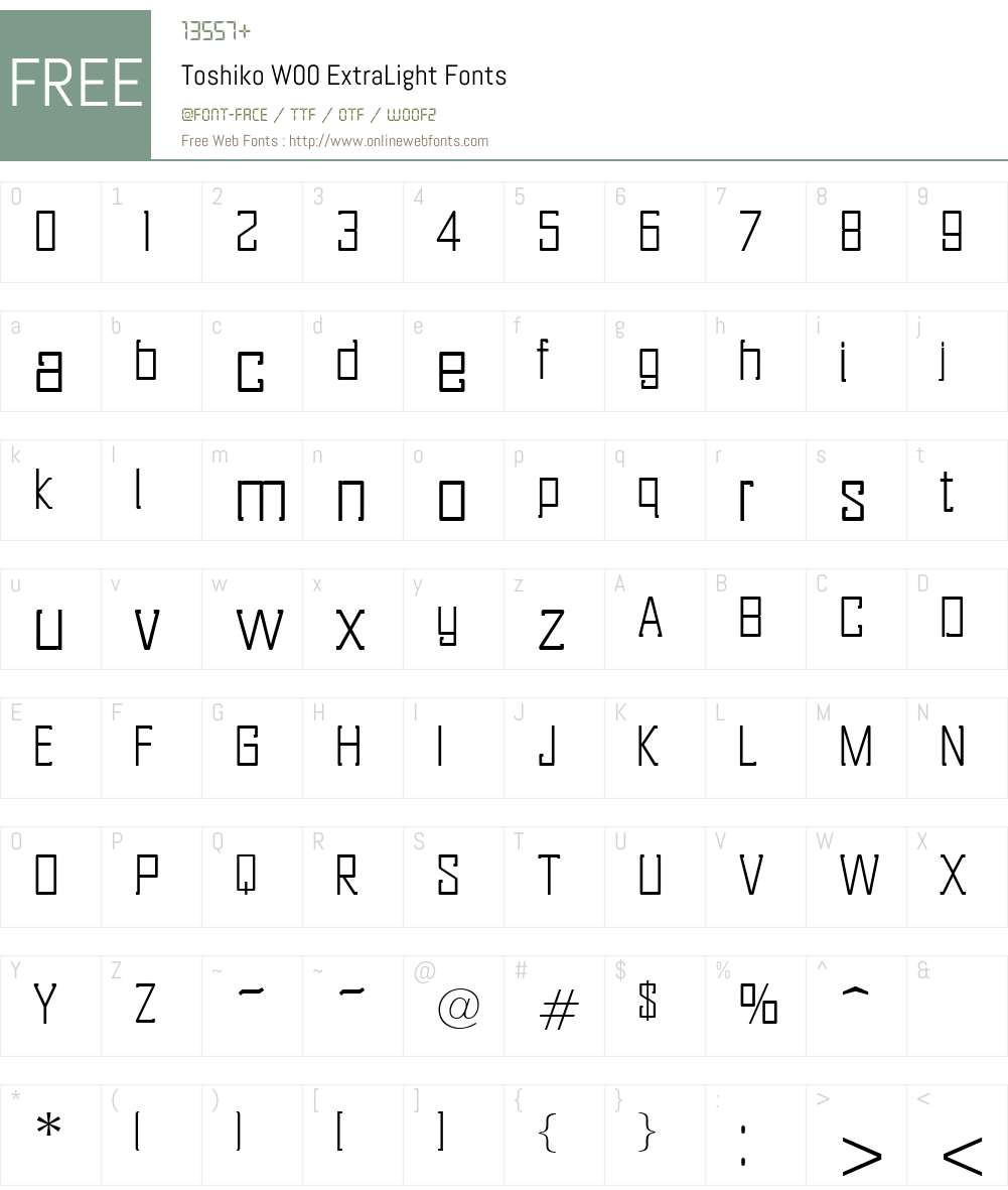 ToshikoW00-ExtraLight Font Screenshots