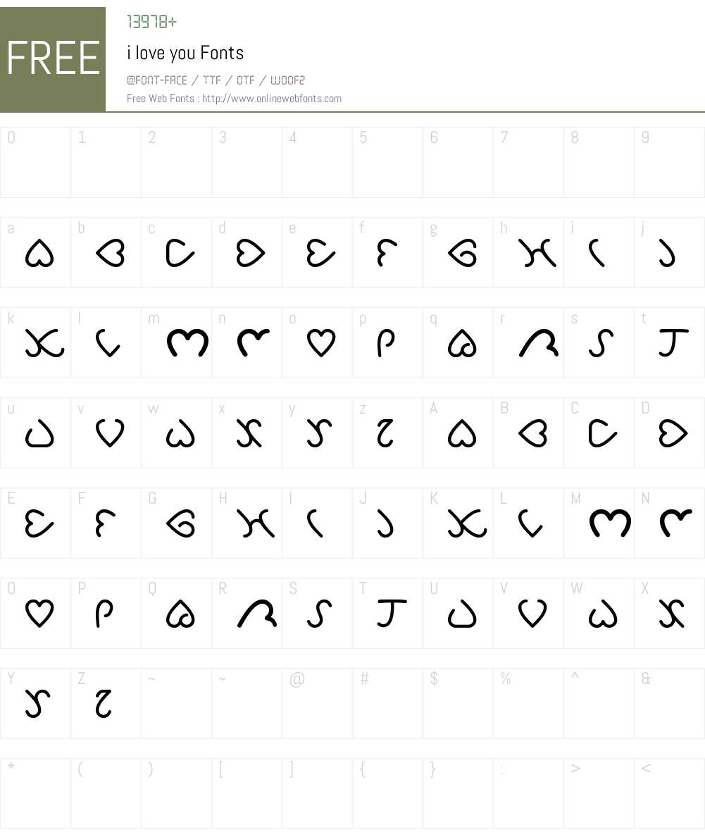 i love you Font Screenshots