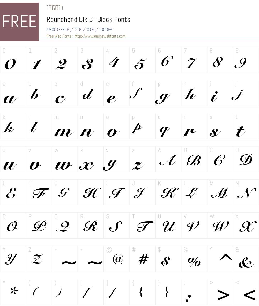 Roundhand Blk BT Font Screenshots