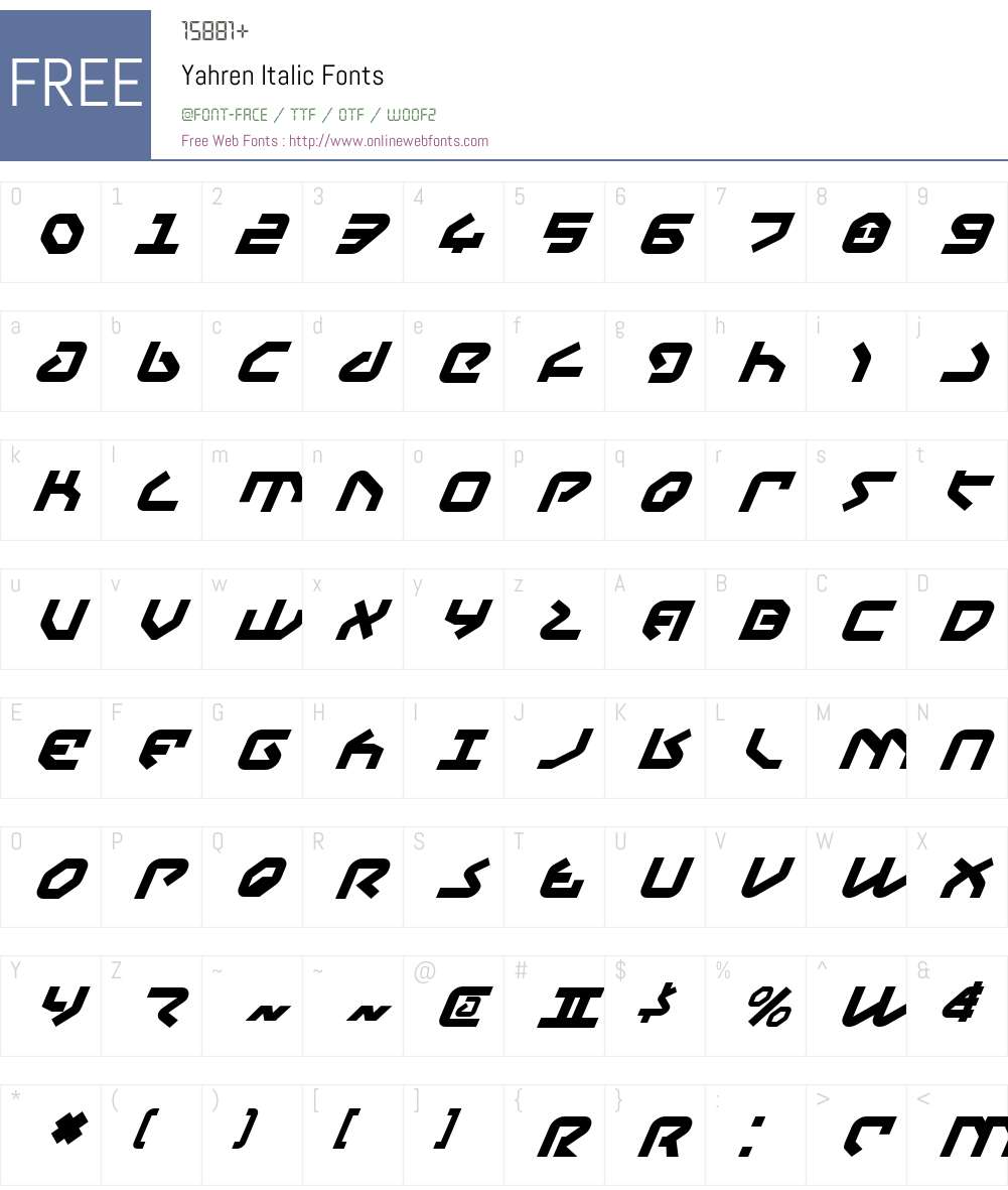 Yahren Italic Font Screenshots