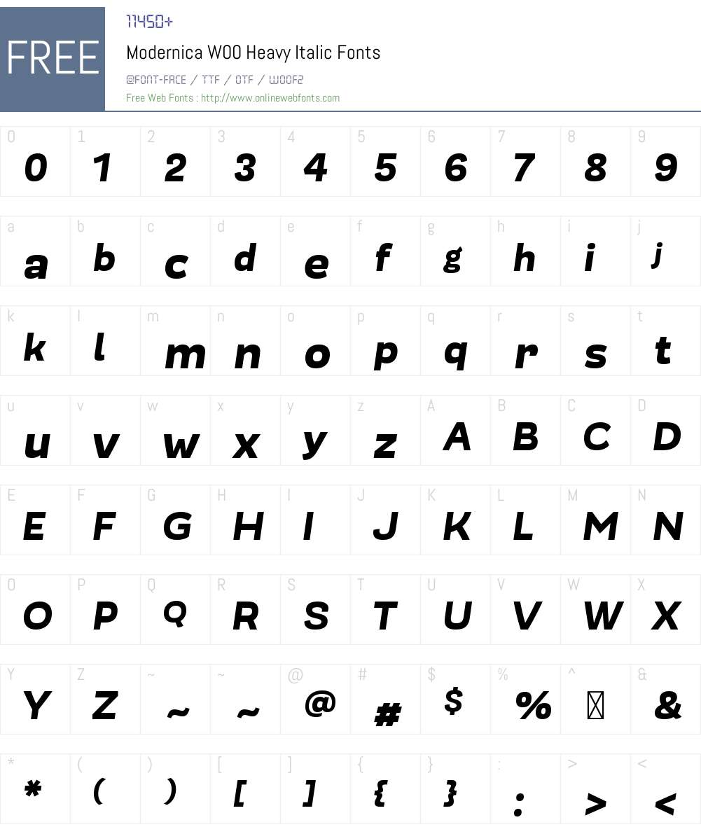 ModernicaW00-HeavyItalic Font Screenshots