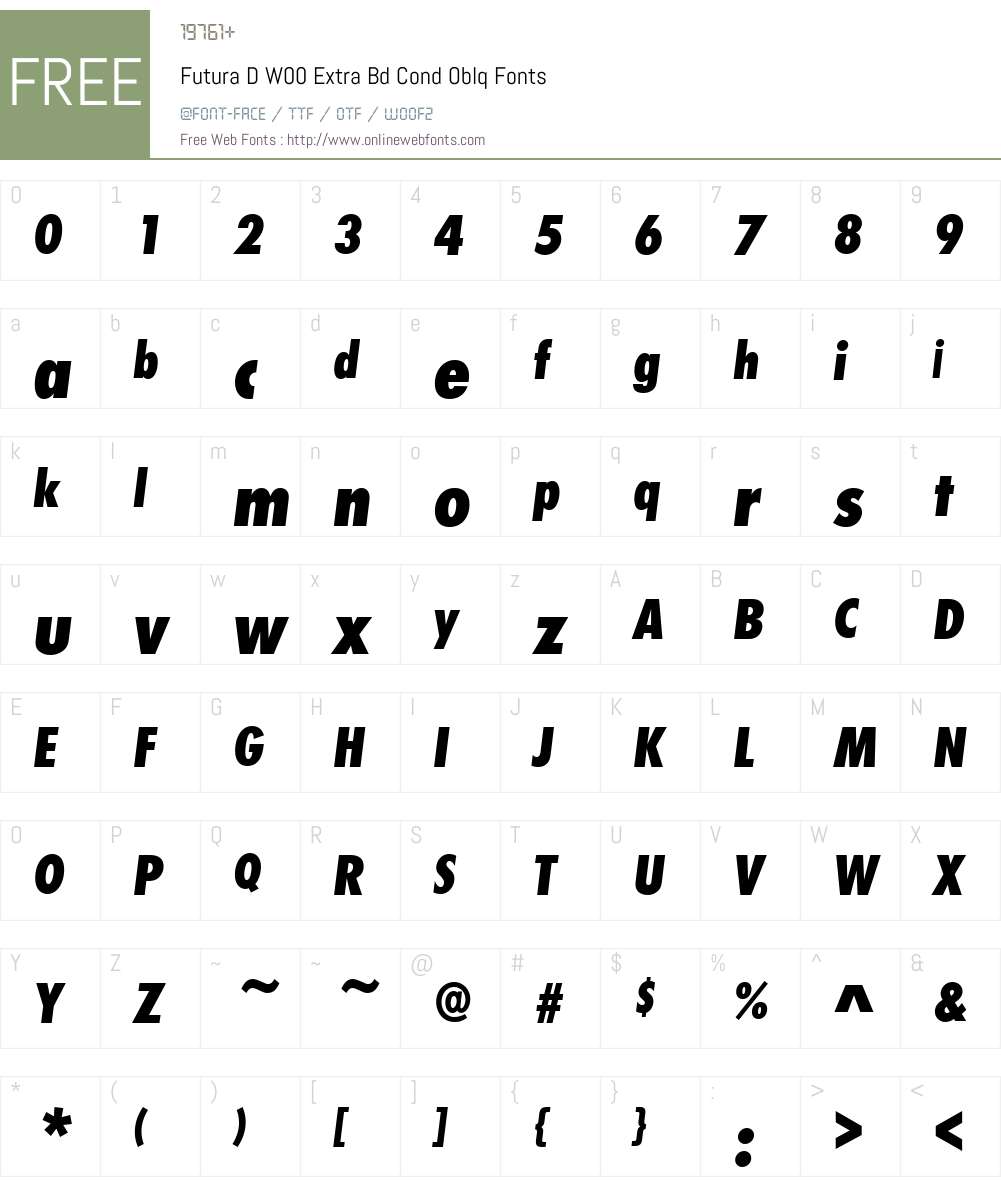 FuturaDW00-ExtraBdCondOblq Font Screenshots
