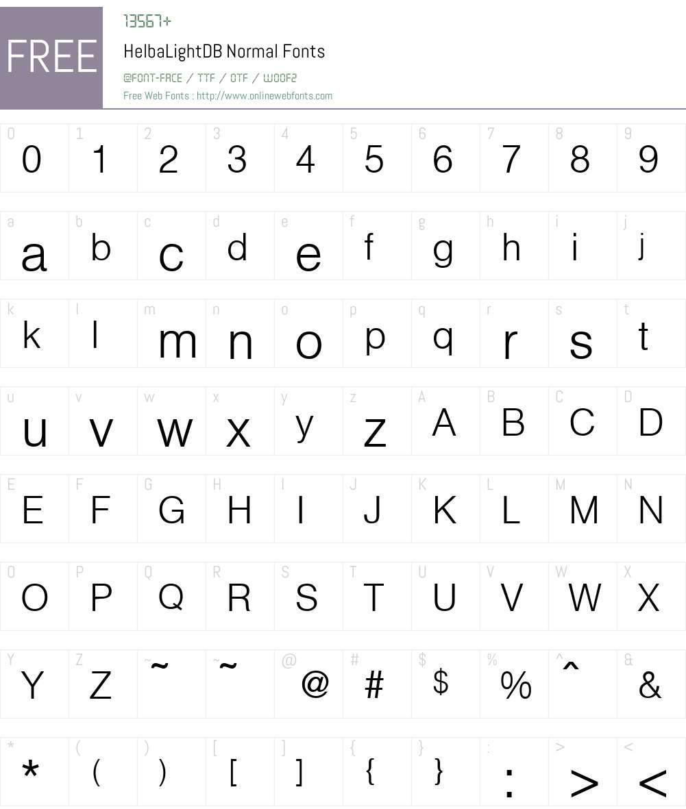 HelbaLightDB Font Screenshots