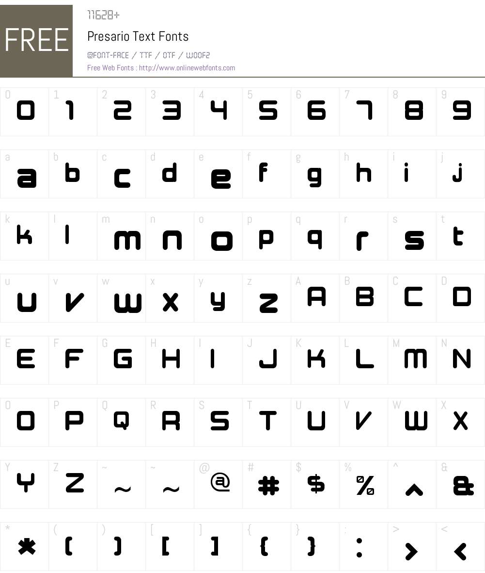 Presario Text Font Screenshots