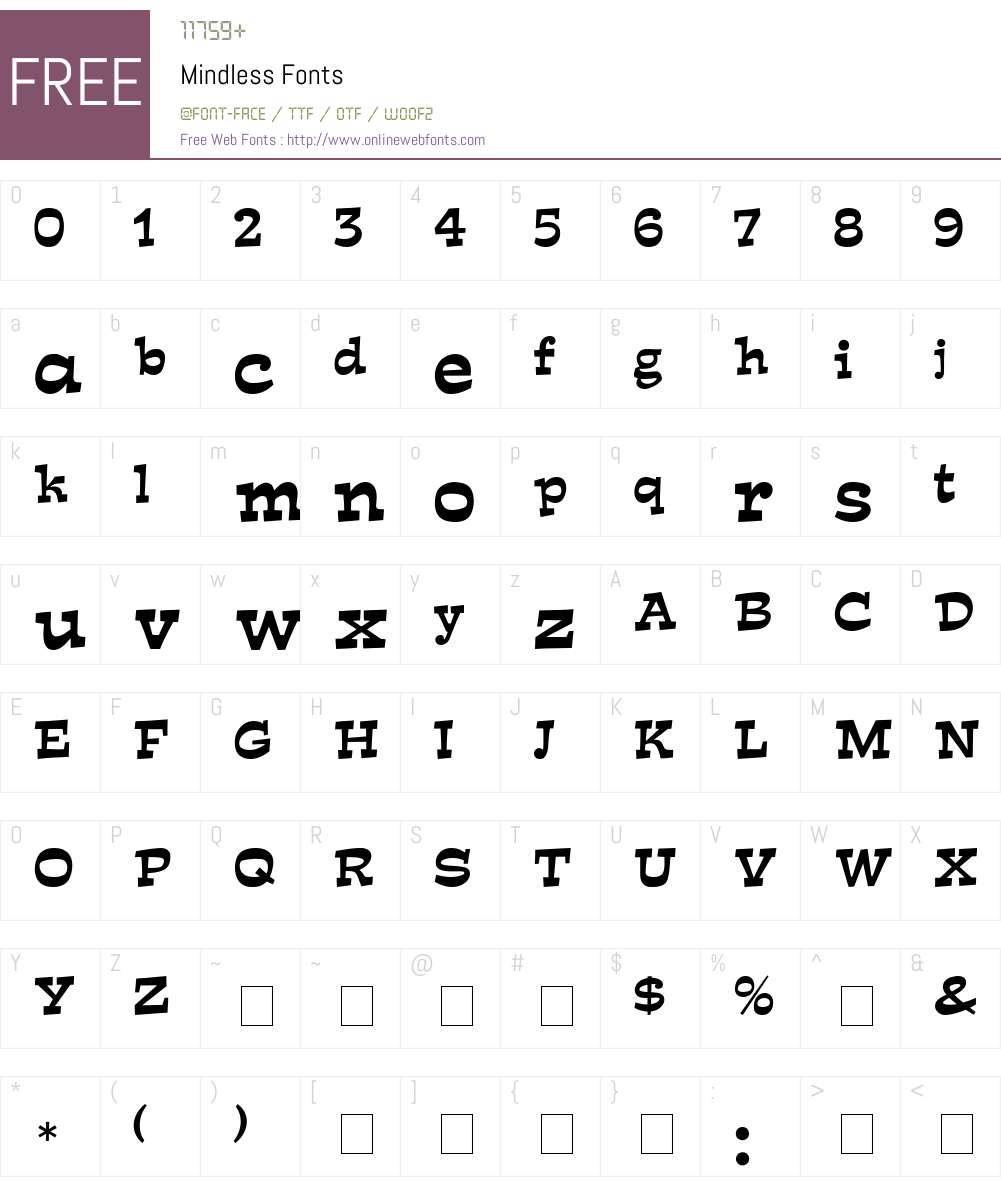 Mindless Font Screenshots