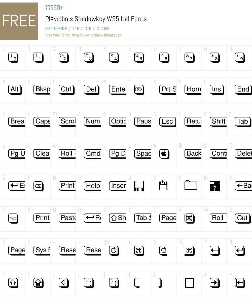 PIXymbolsShadowkeyW95-Ital Font Screenshots