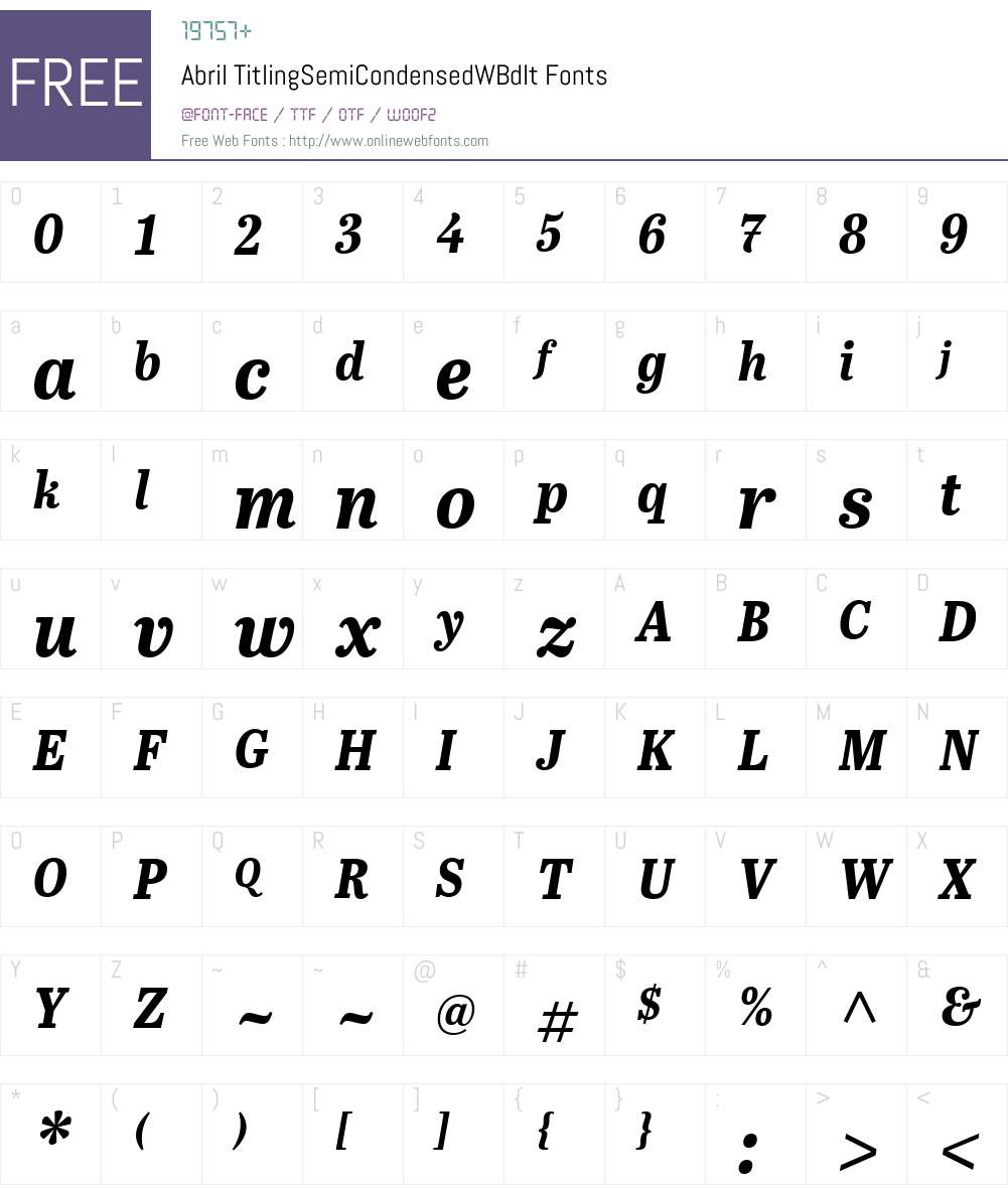 AbrilTitlingSemiCondensedW-BdIt Font Screenshots