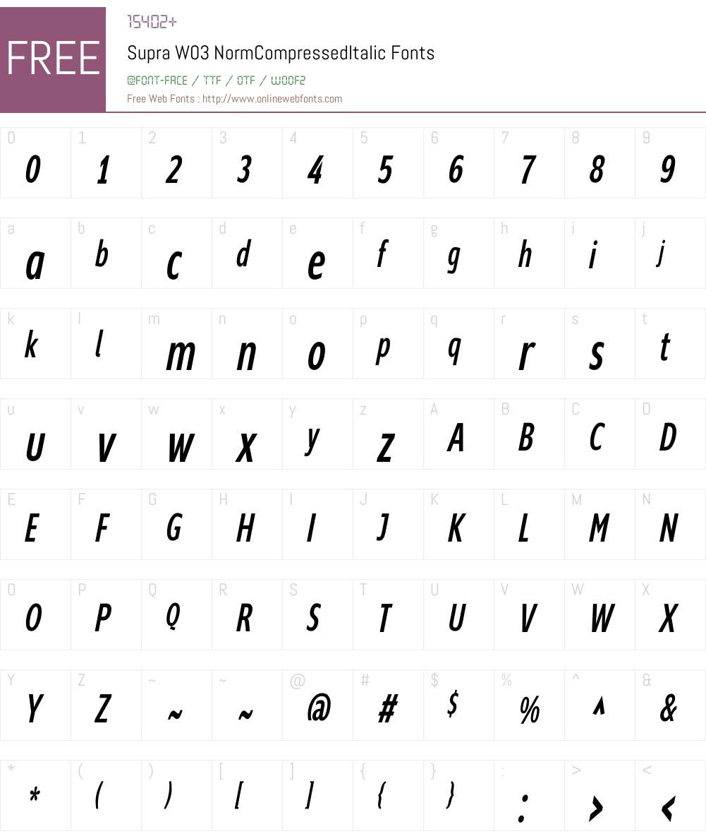 Supra Compressed Font Screenshots