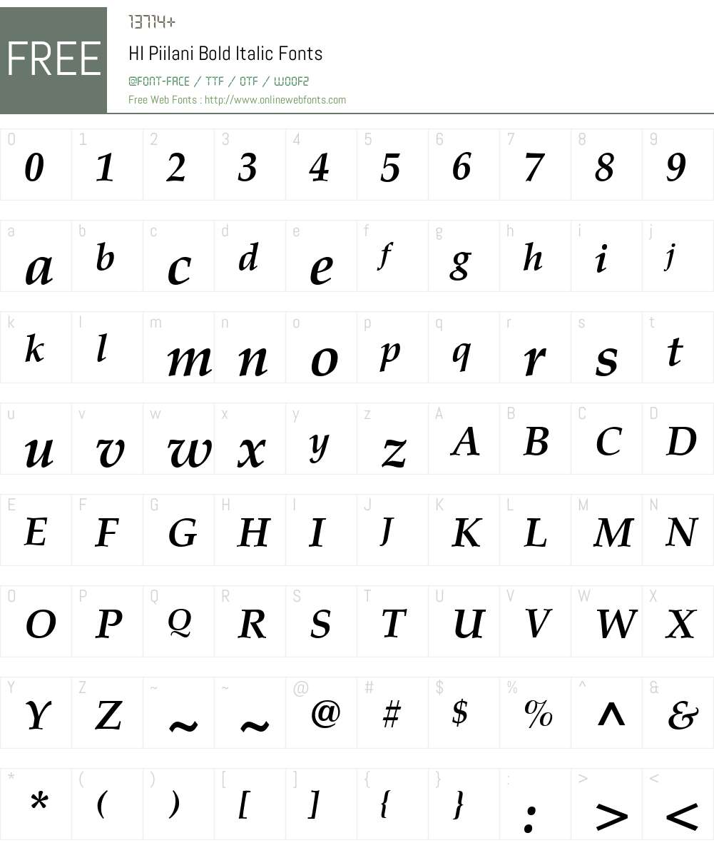 HI Piilani Bold Italic Font Screenshots
