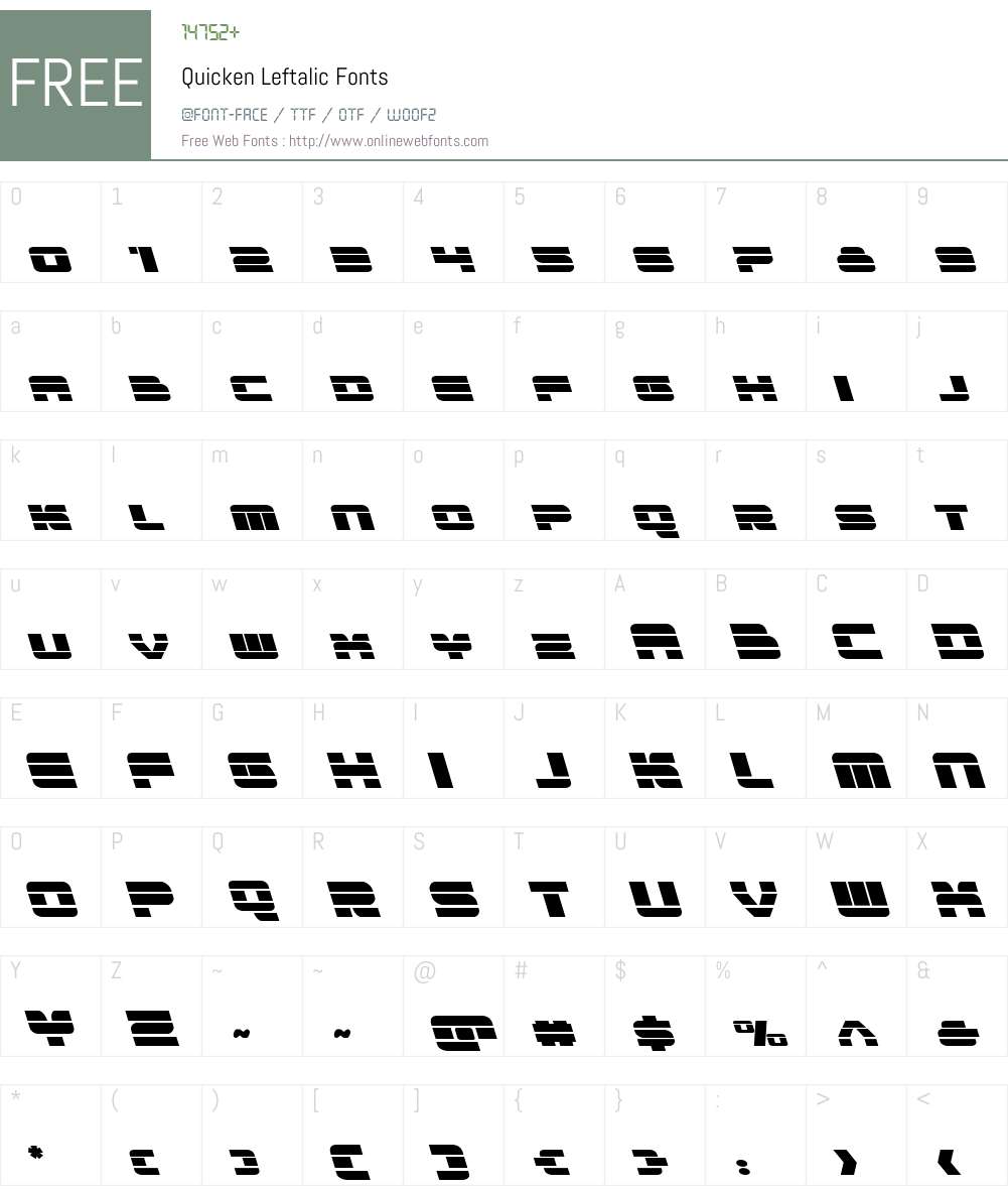 Quicken Leftalic Font Screenshots