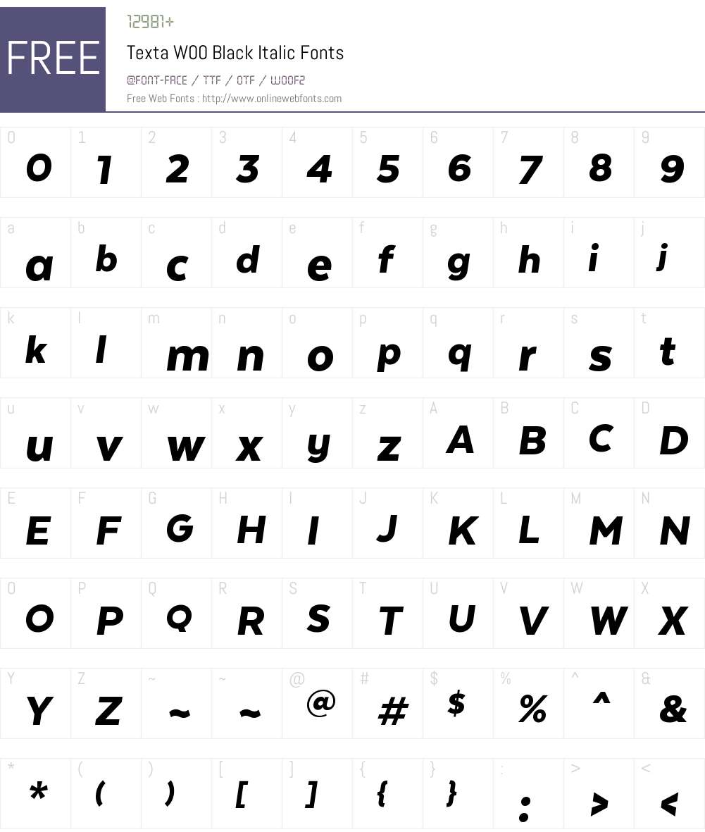 TextaW00-BlackItalic Font Screenshots