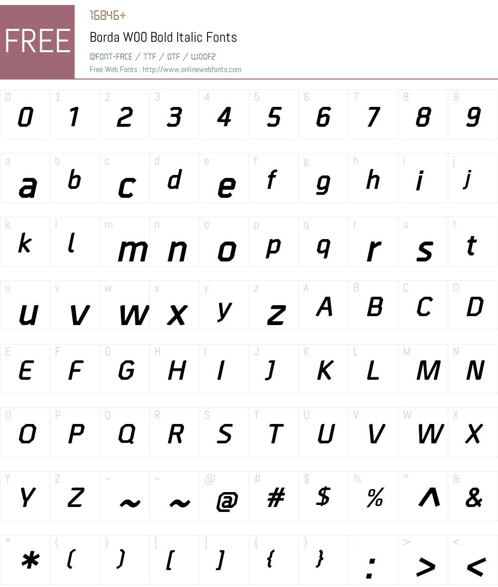 BordaW00-BoldItalic Font Screenshots