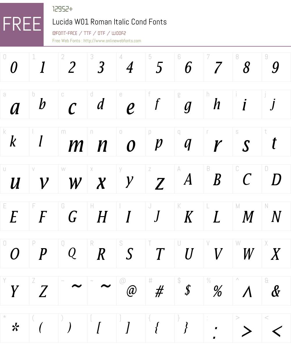 LucidaW01-RomanItalicCond Font Screenshots