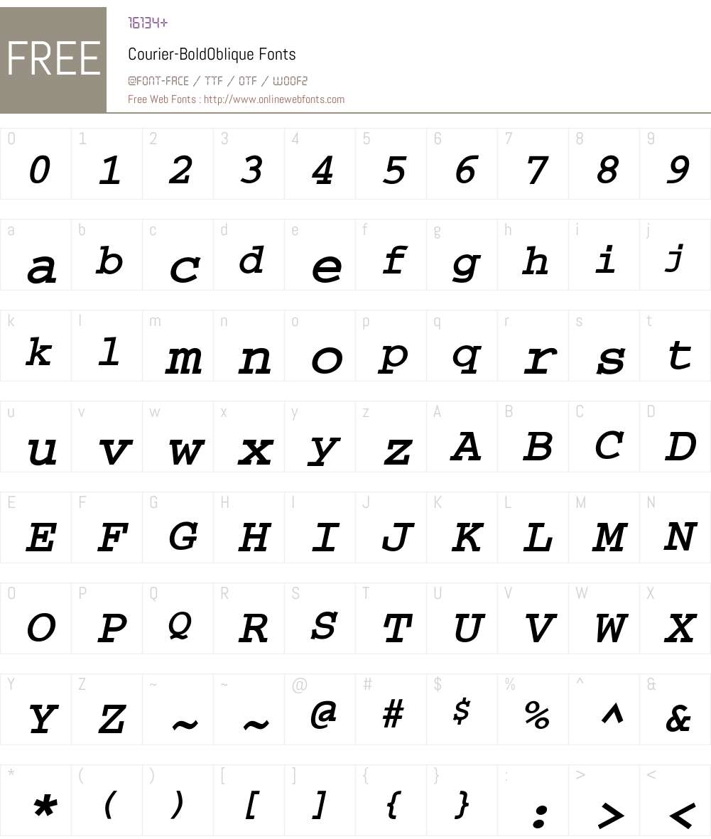 Courier-BoldOblique Font Screenshots
