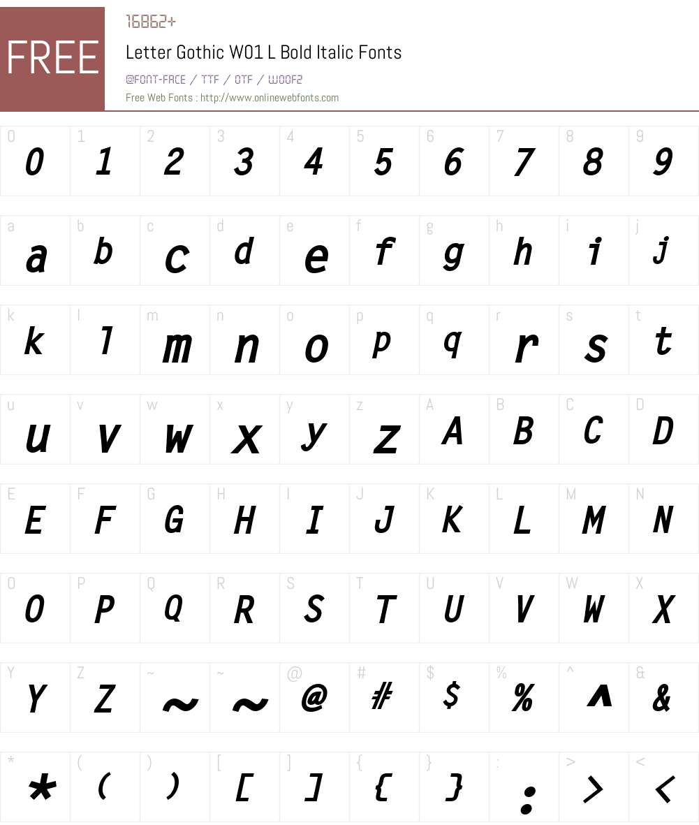 LetterGothicW01-LBoldItalic Font Screenshots