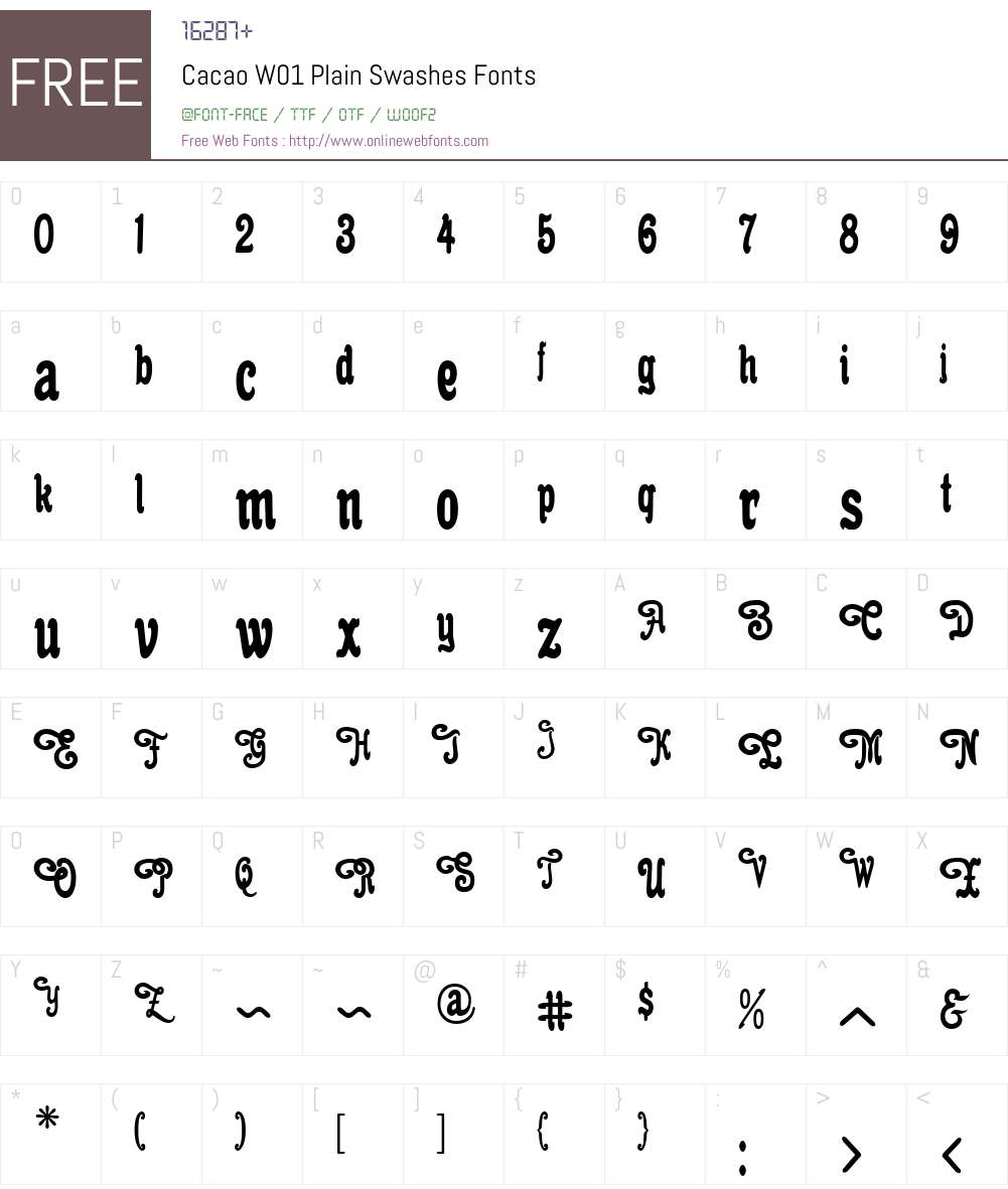 CacaoW01-PlainSwashes Font Screenshots