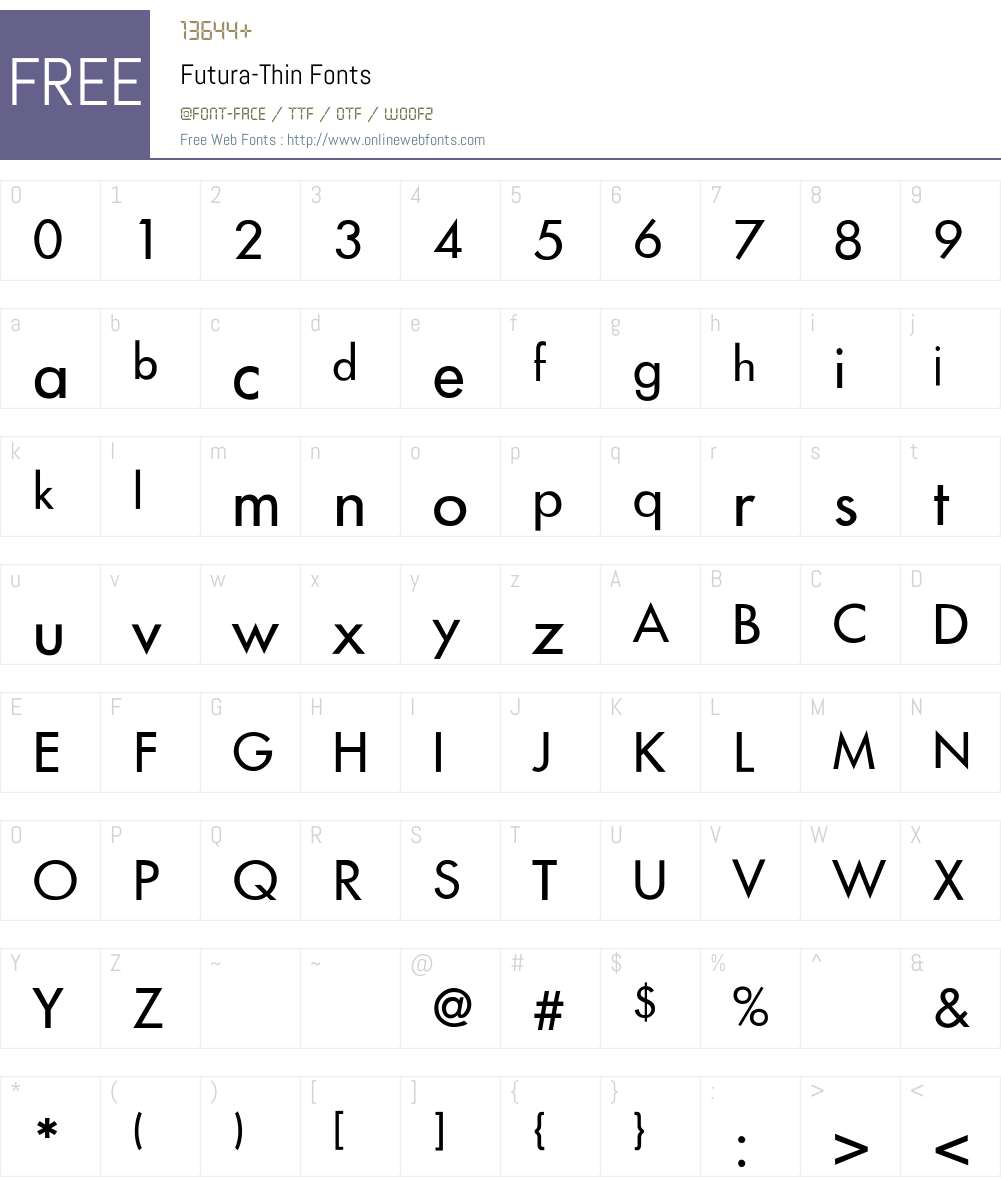Futura-Thin Font Screenshots