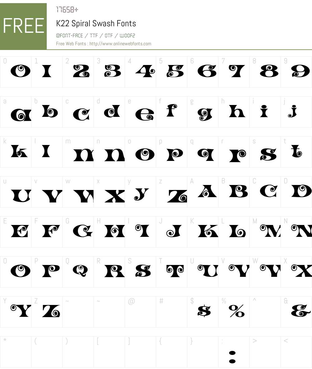 K22 Spiral Swash Font Screenshots