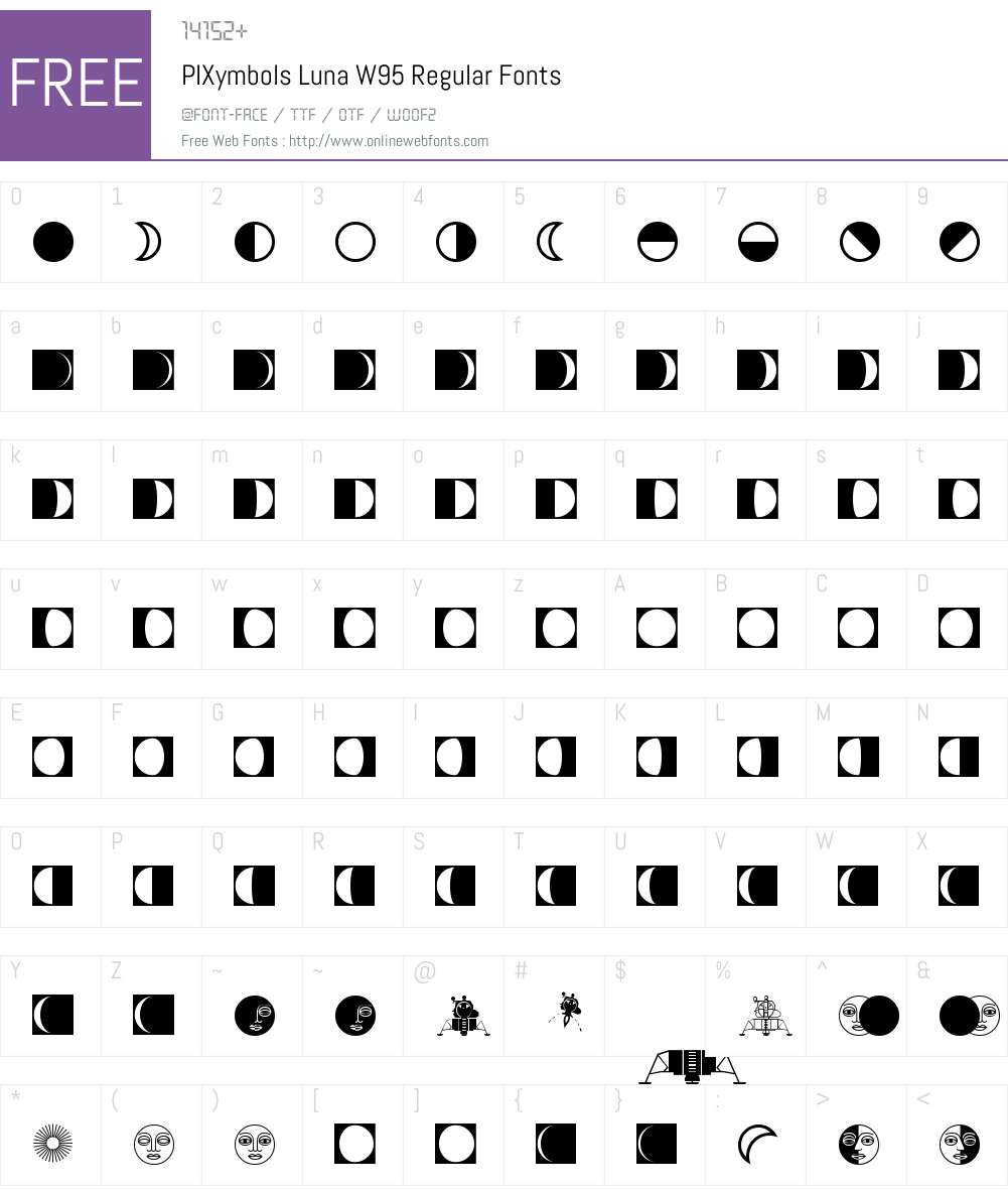 PIXymbolsLunaW95-Regular Font Screenshots