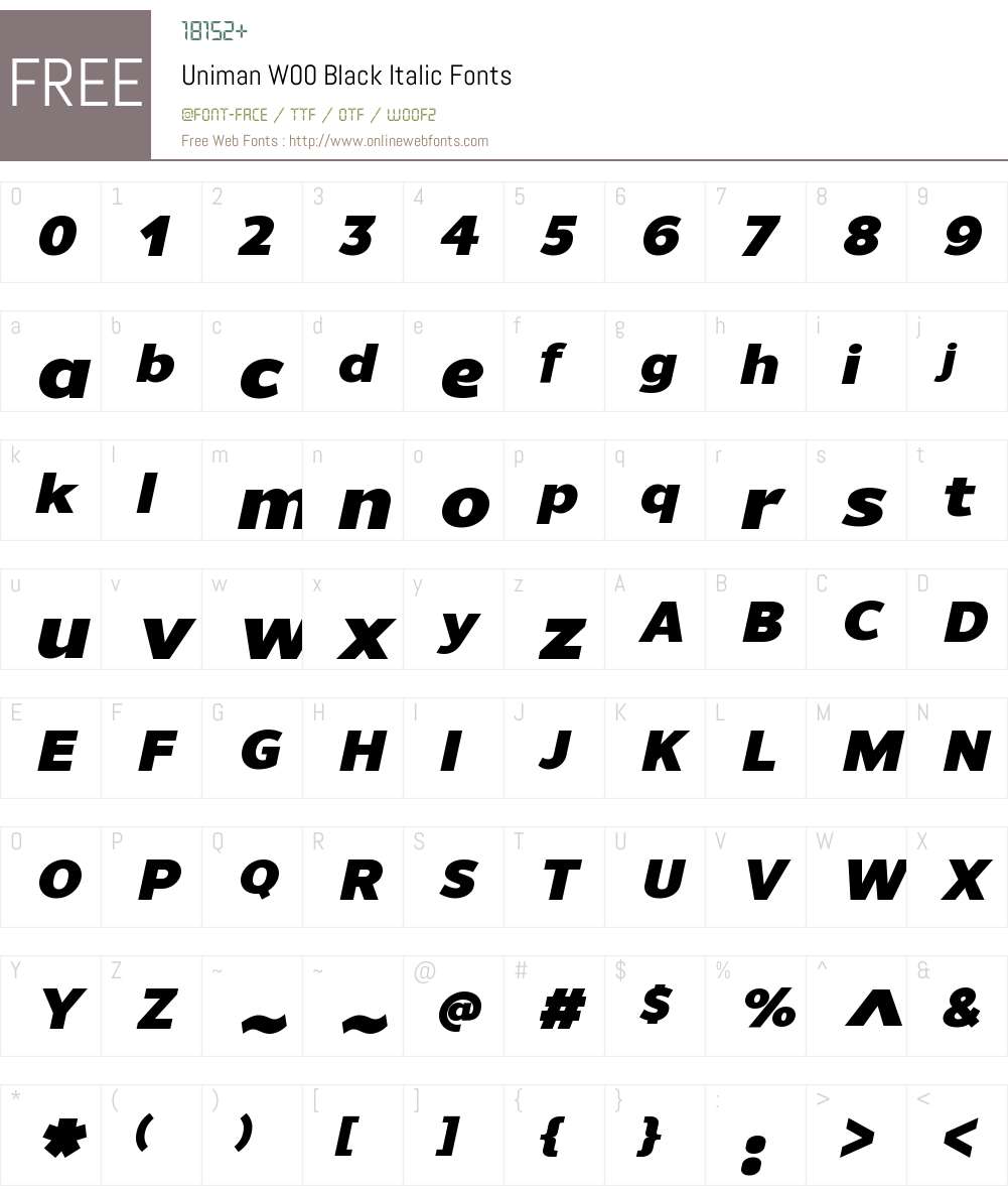 UnimanW00-BlackItalic Font Screenshots