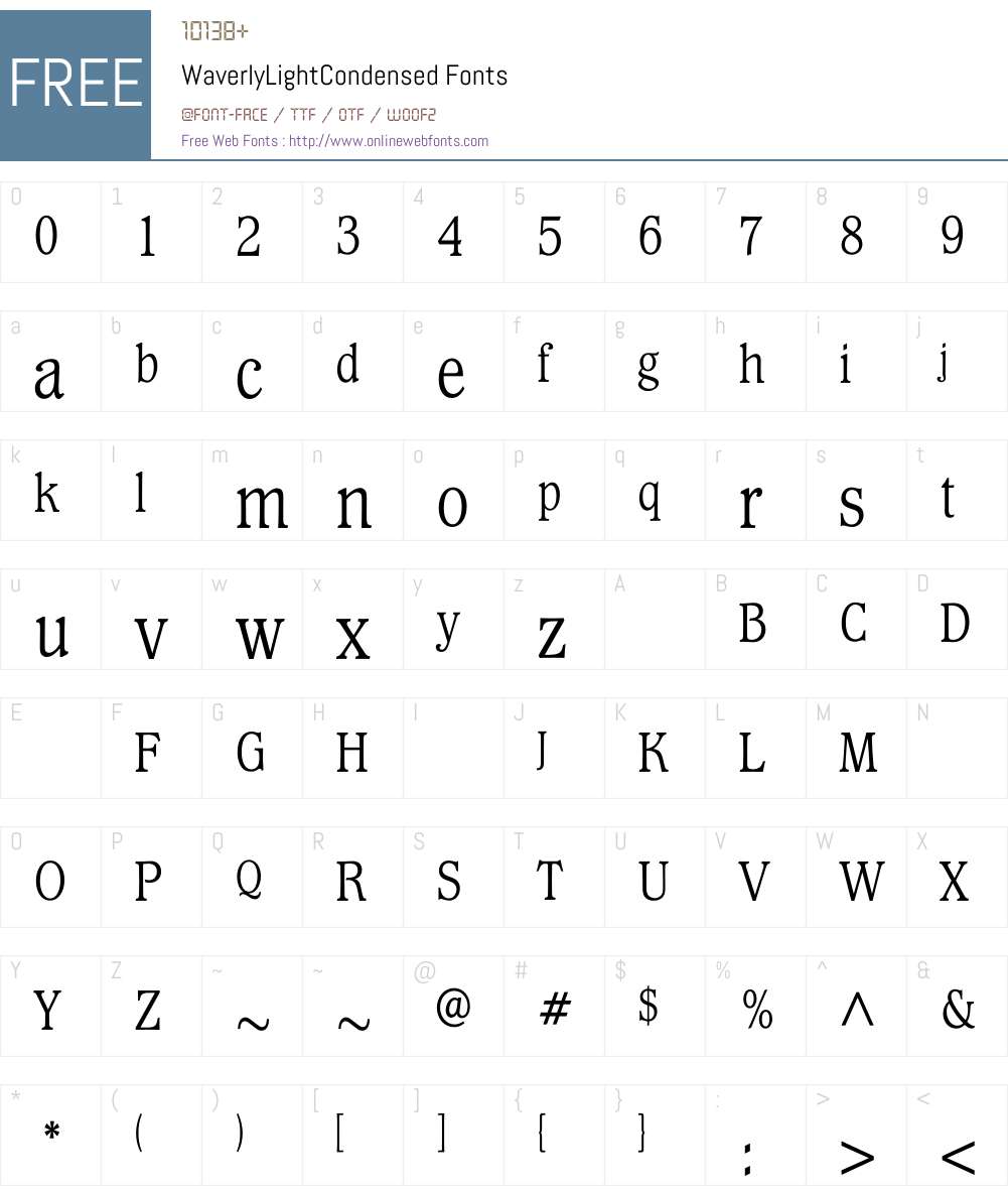WaverlyLightCondensed Font Screenshots