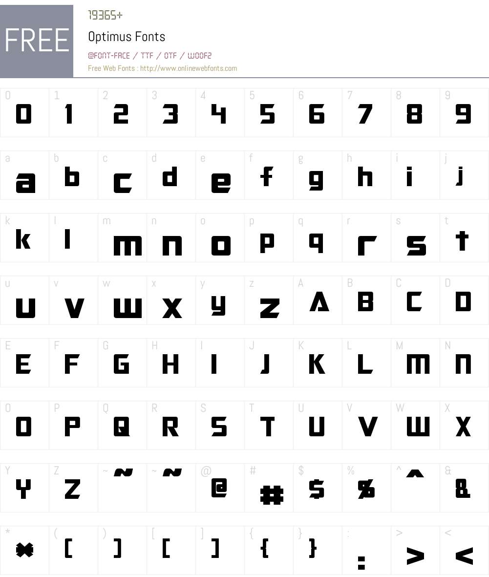 Optimus Font Screenshots