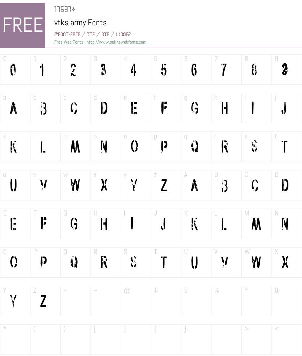 vtks army Font Screenshots