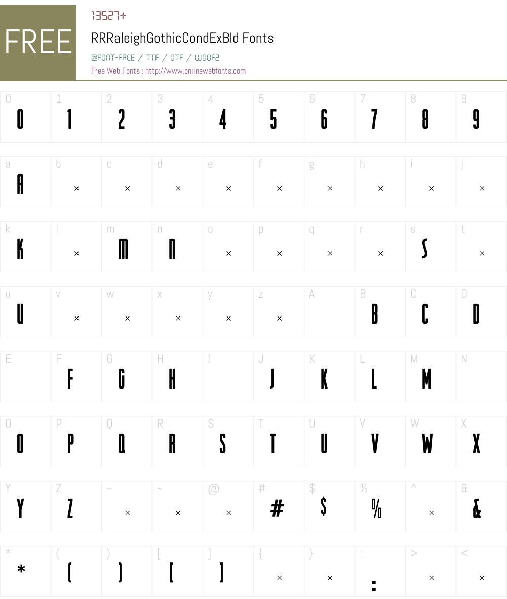 RRRaleighGothicCondExBld Font Screenshots