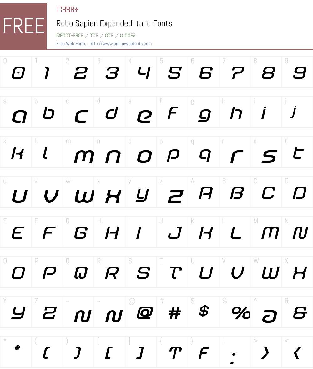 Robo Sapien Expanded Italic 1.0; 2017 Fonts Free Download ...