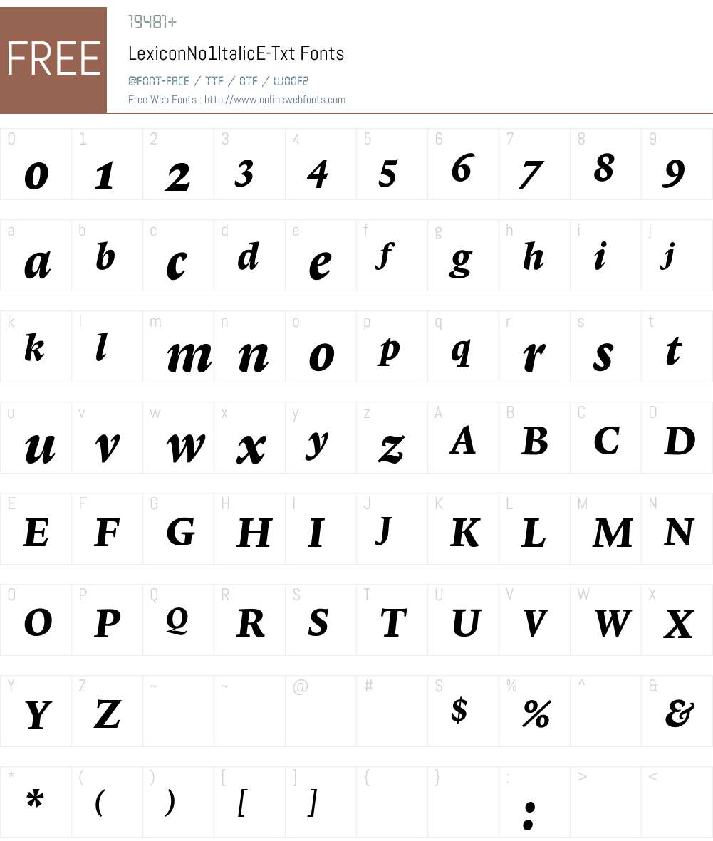 LexiconNo1ItalicE Font Screenshots