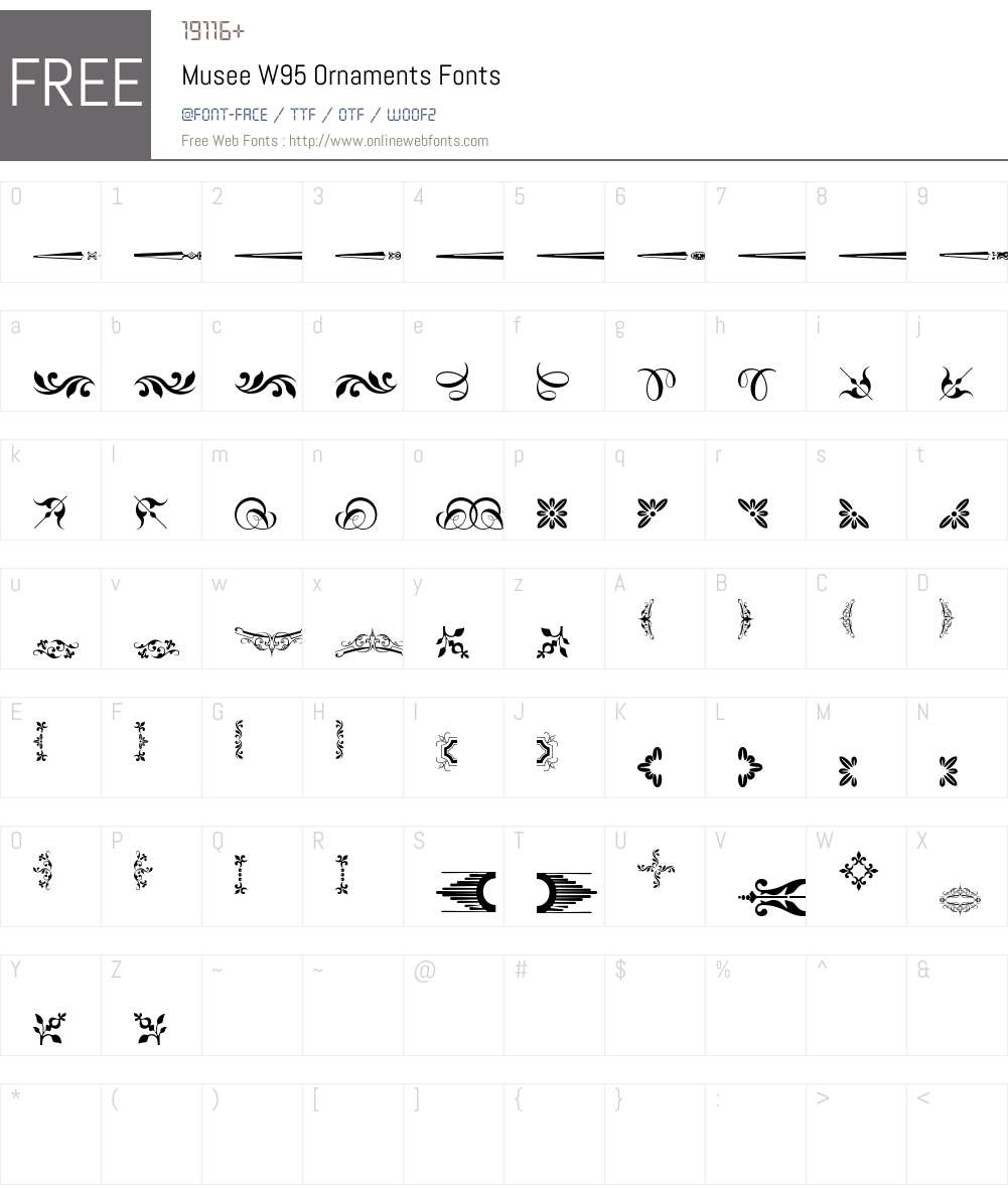 MuseeW95-Ornaments Font Screenshots