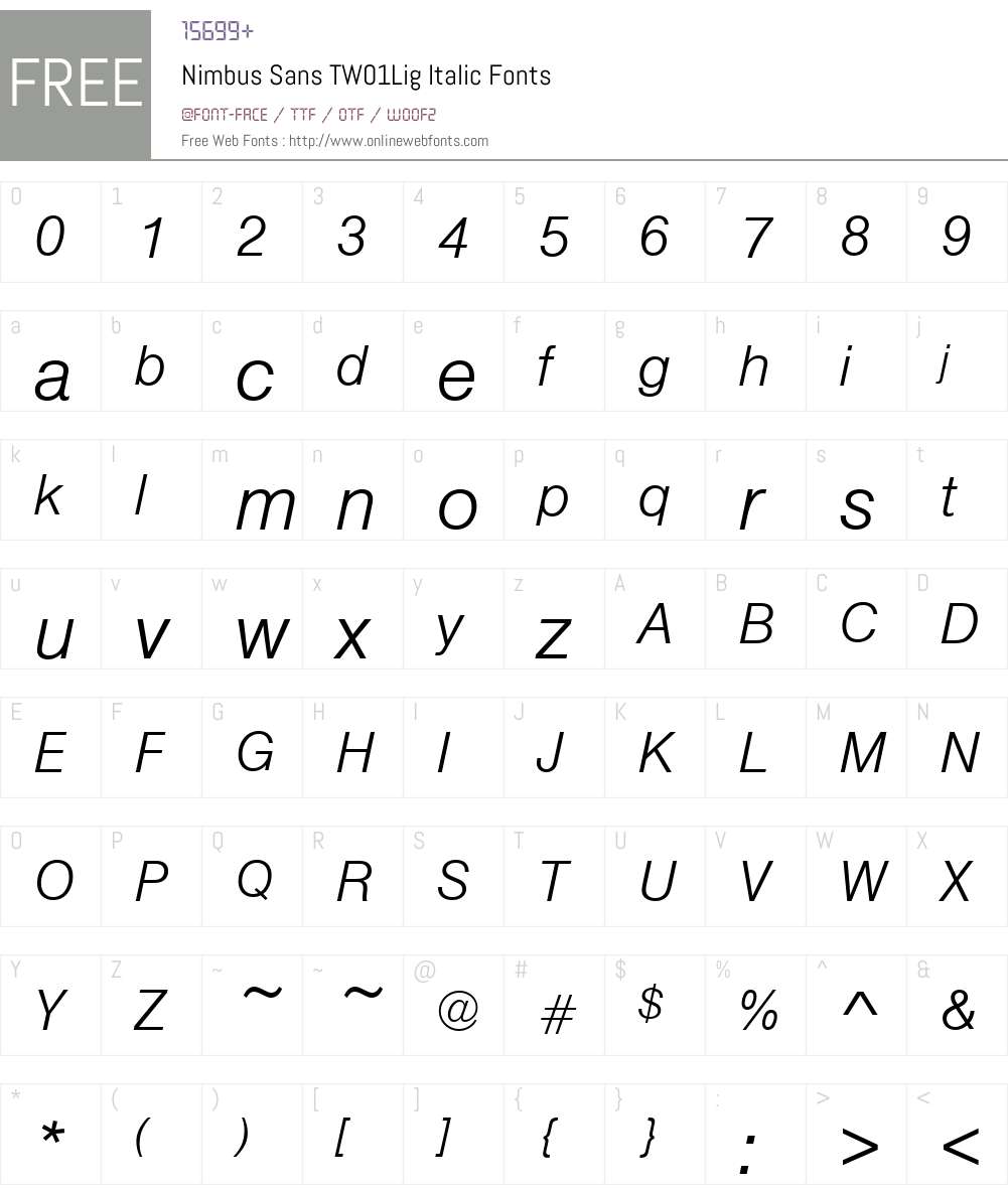 NimbusSanTW01LigItalic Font Screenshots