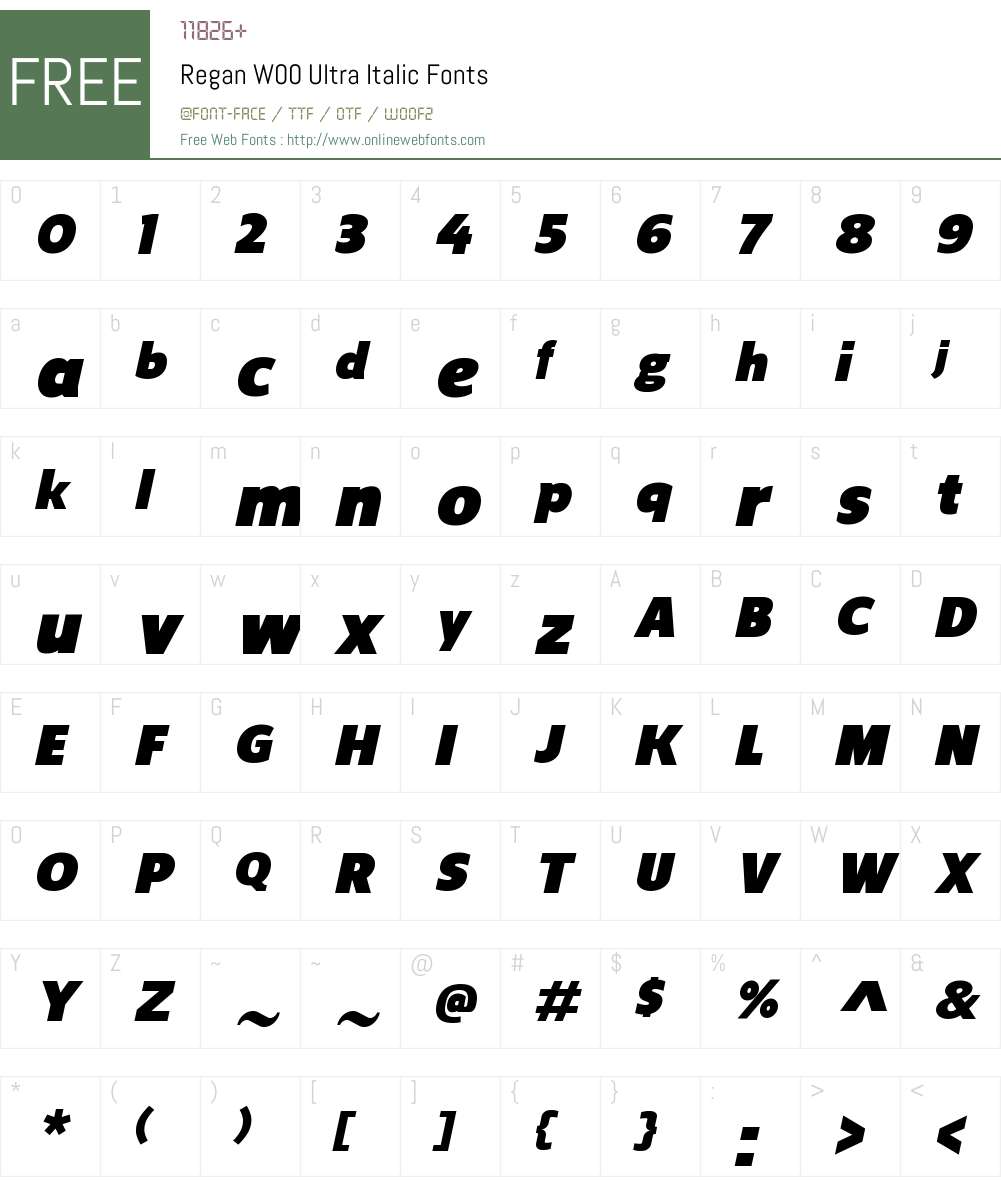 ReganW00-UltraItalic Font Screenshots