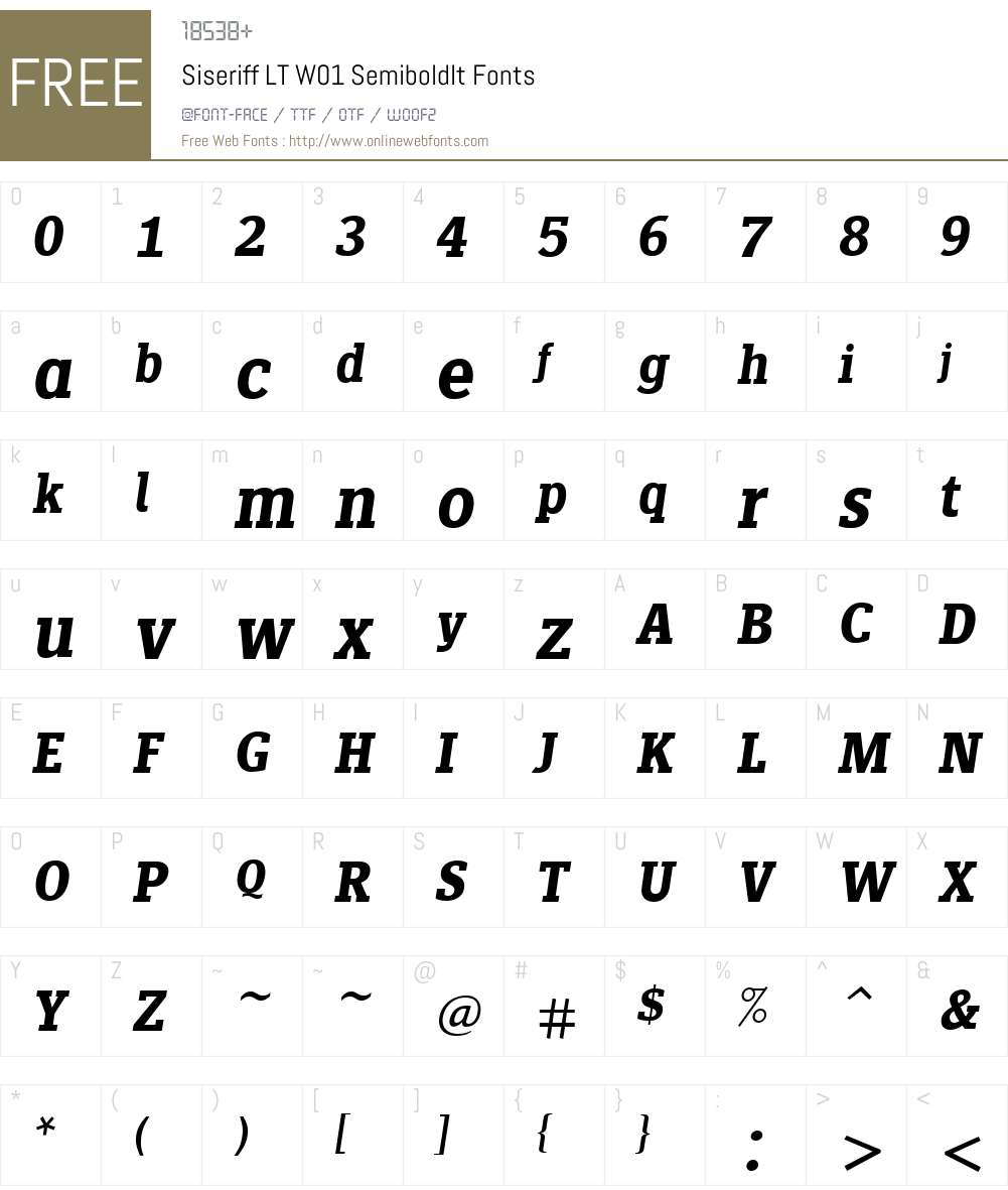 SiseriffLTW01-SemiboldIt Font Screenshots