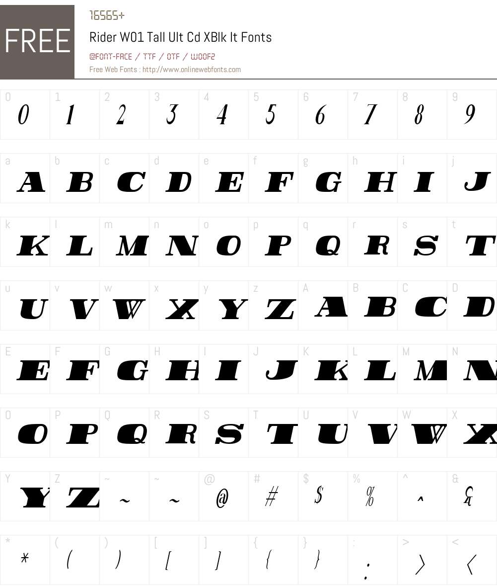 RiderW01-TallUltCdXBlkIt Font Screenshots