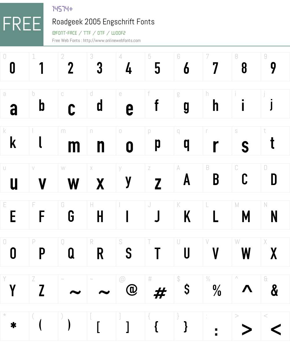 Roadgeek 2005 Engschrift Font Screenshots