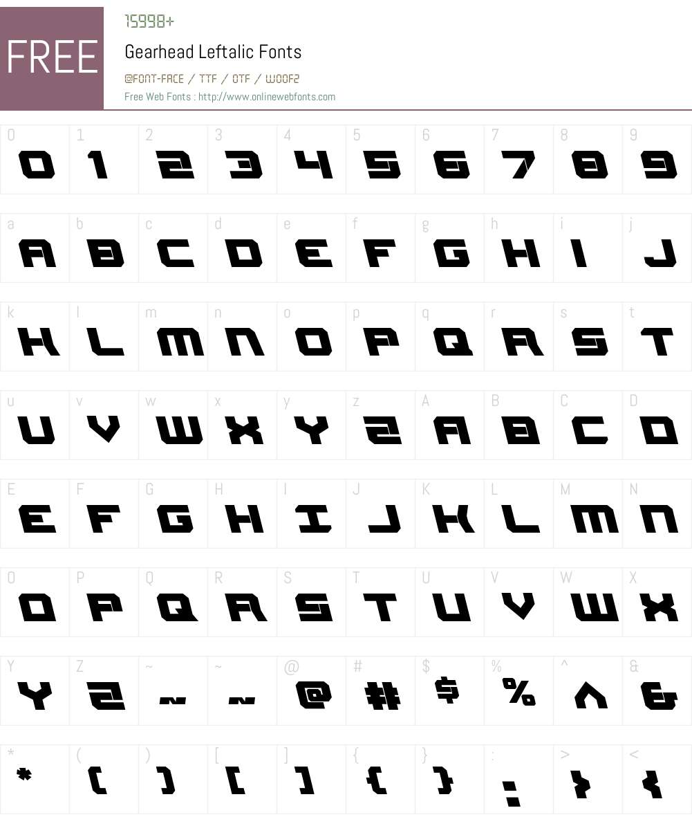 Gearhead Leftalic Font Screenshots