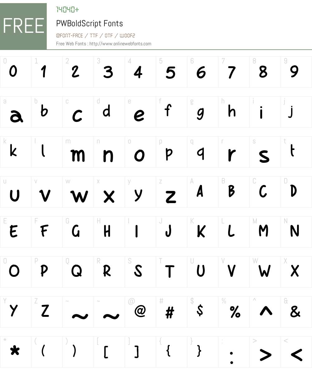 PWBoldScript Font Screenshots