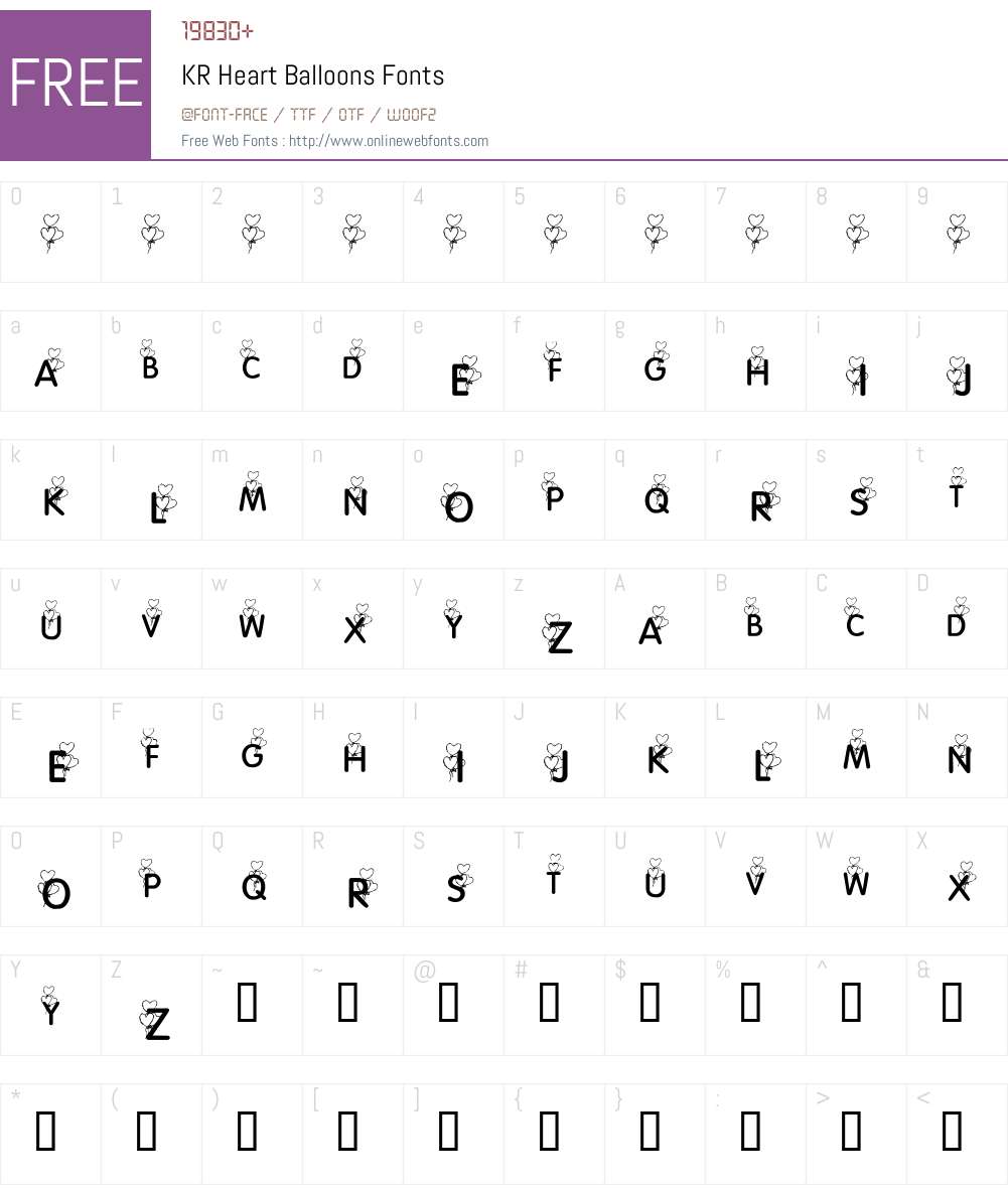 KR Heart Balloons Font Screenshots