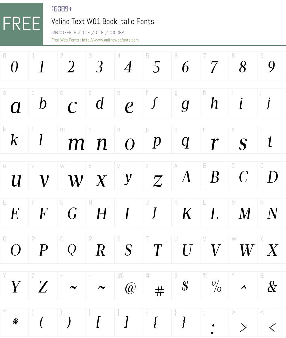 VelinoTextW01-BookItalic Font Screenshots