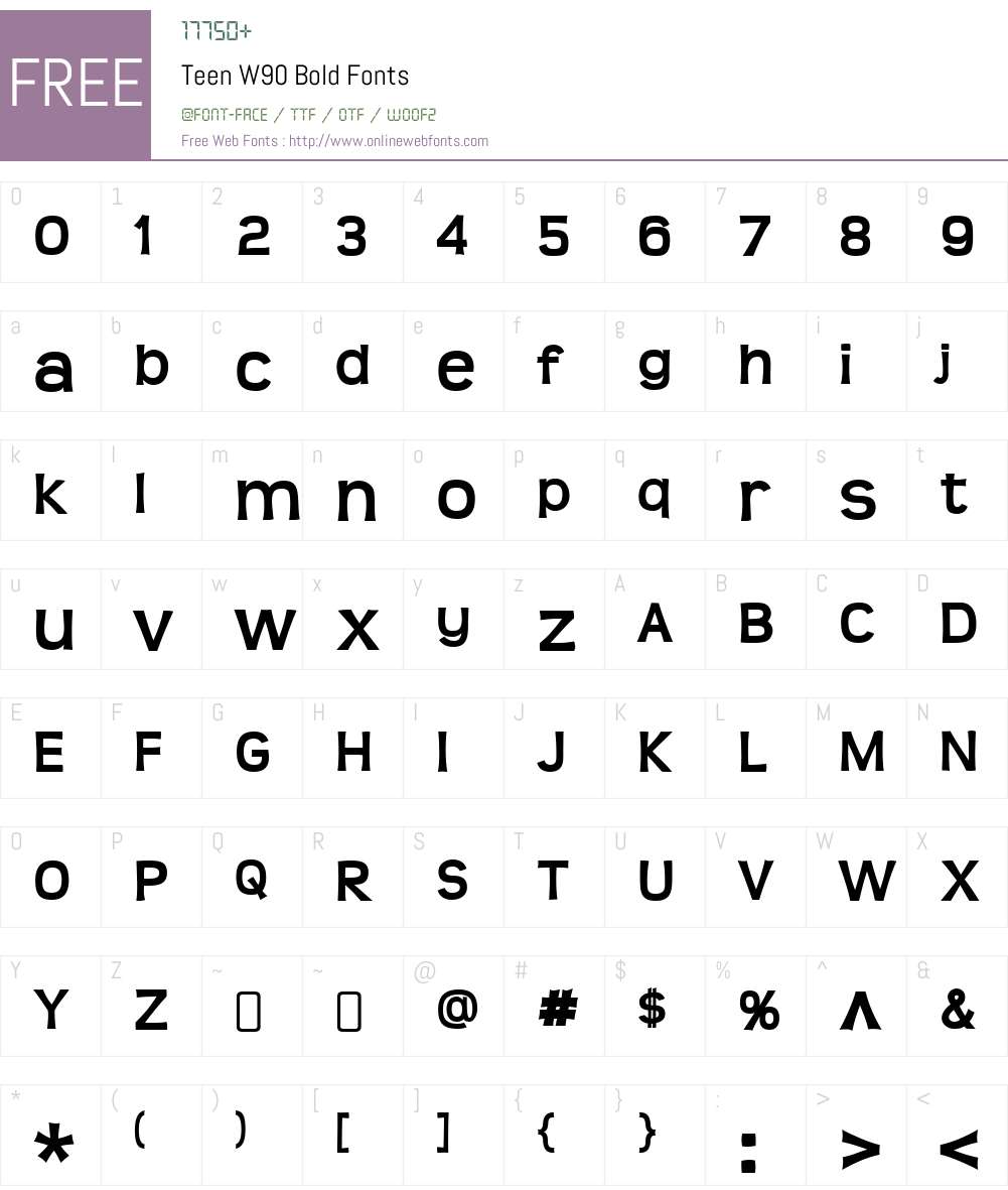 TeenW90-Bold Font Screenshots